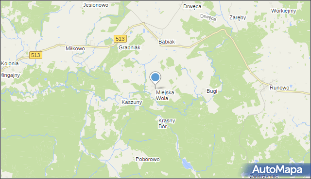 mapa Miejska Wola, Miejska Wola gmina Lidzbark Warmiński na mapie Targeo